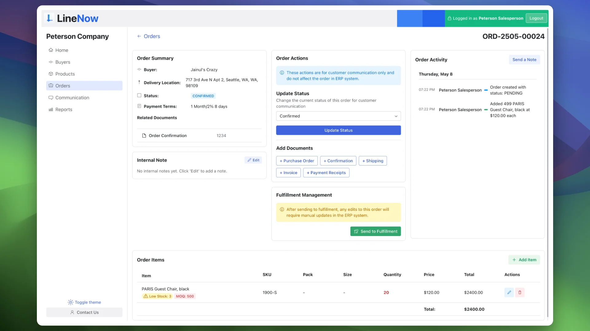 Order actions and conversations in one place