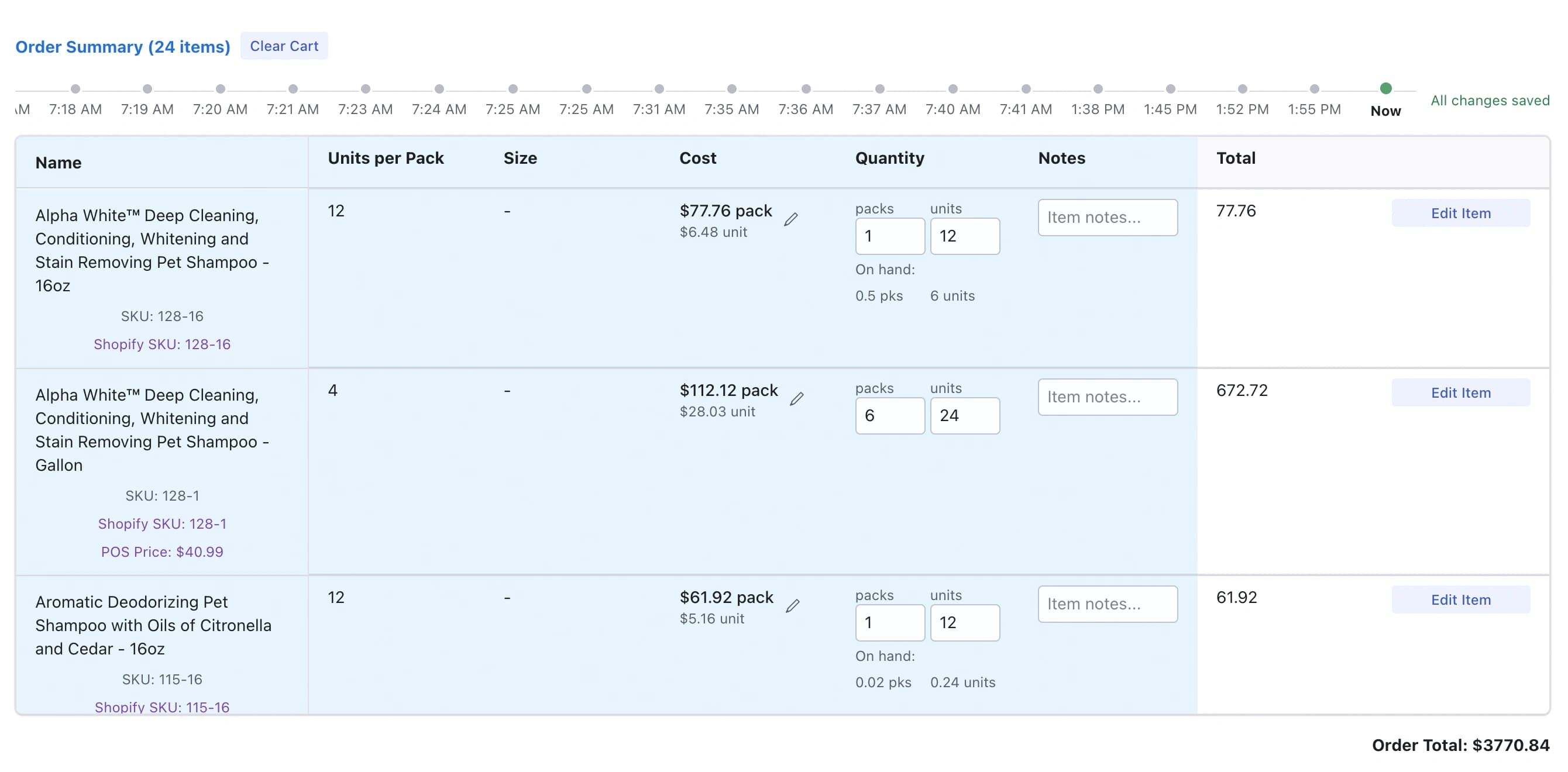 LineNow cart versioning and comparison
