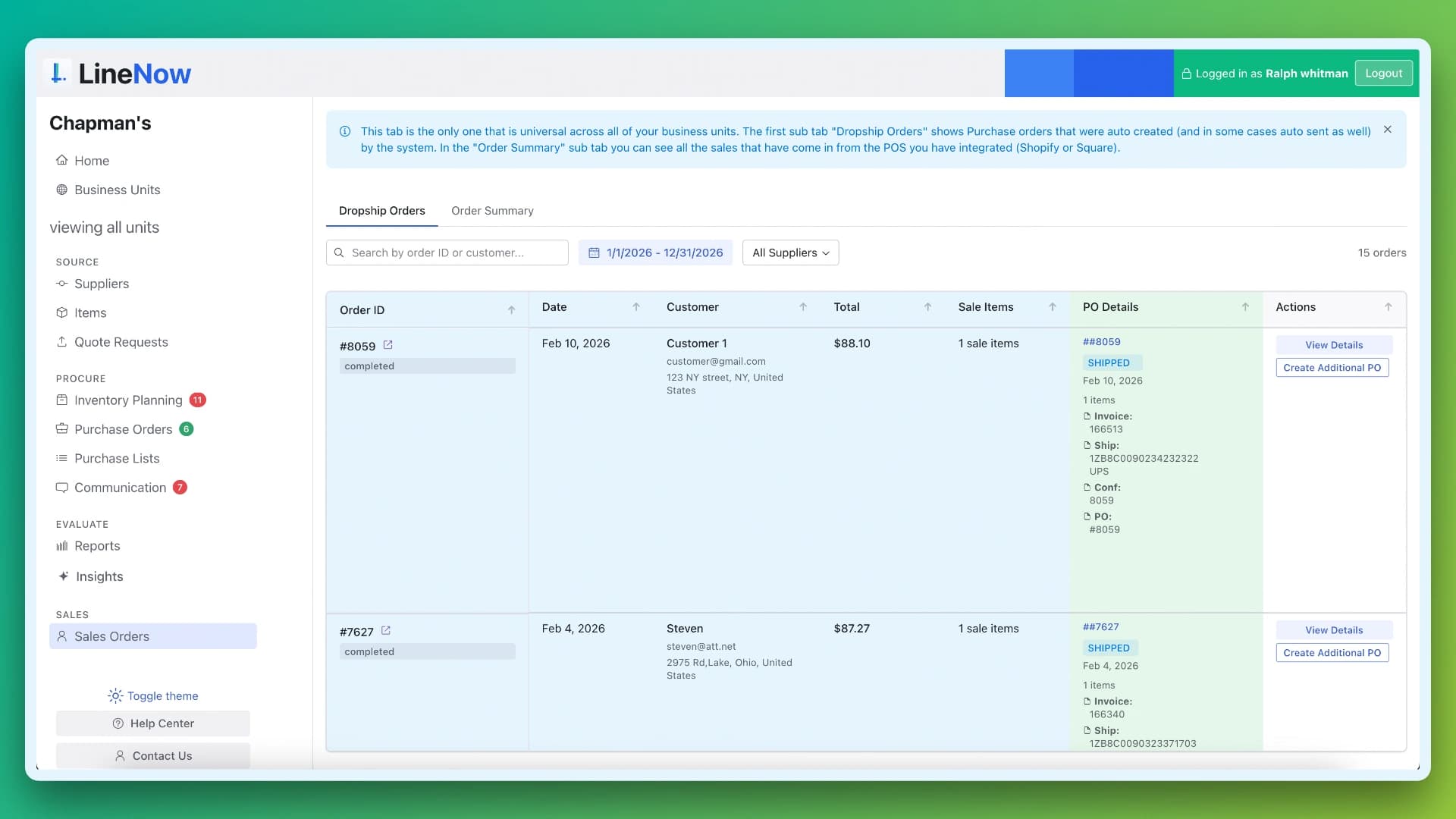 LineNow dropshipping automated purchase order flow